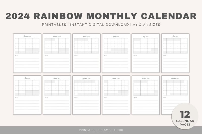 2024 Printable Monthly Calendar with Notes Section | PDF Digital File | A4 & A3 Sizes | Clean and Simple Minimalist Design - Image 3