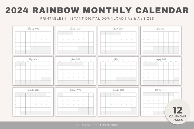 2024 Printable Monthly Calendar | PDF Digital File | A4 & A3 Sizes | Clean and Simple Minimalist Design - Image 3