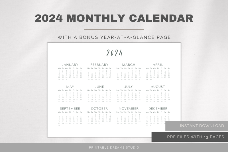 2024 Printable Monthly Calendar | PDF Digital File | A4 & A3 Sizes | Clean and Simple Minimalist Design - Image 4