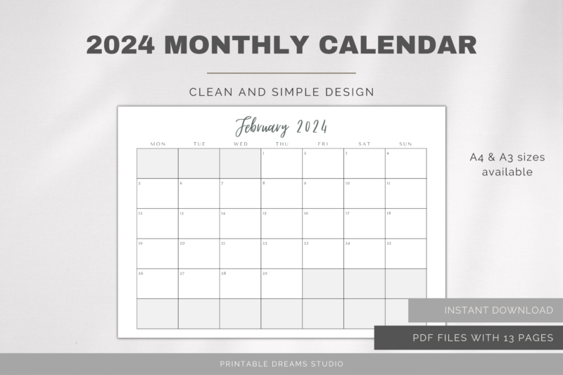 2024 Printable Monthly Calendar | PDF Digital File | A4 & A3 Sizes | Clean and Simple Minimalist Design - Image 5