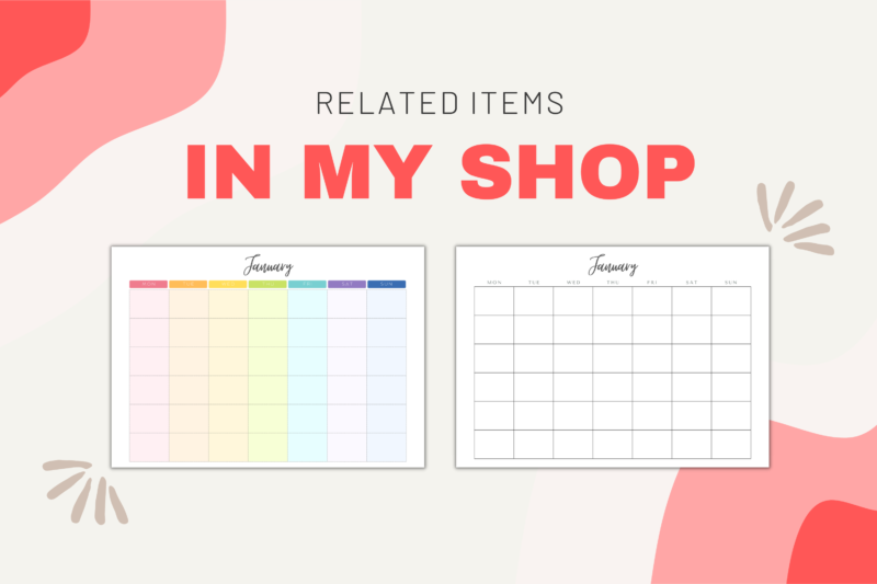 Printable Blank Undated Reusable Rainbow Monthly Calendar with Notes Section | PDF Digital File | A4 & A3 Sizes | Monday/Sunday Start - Image 9