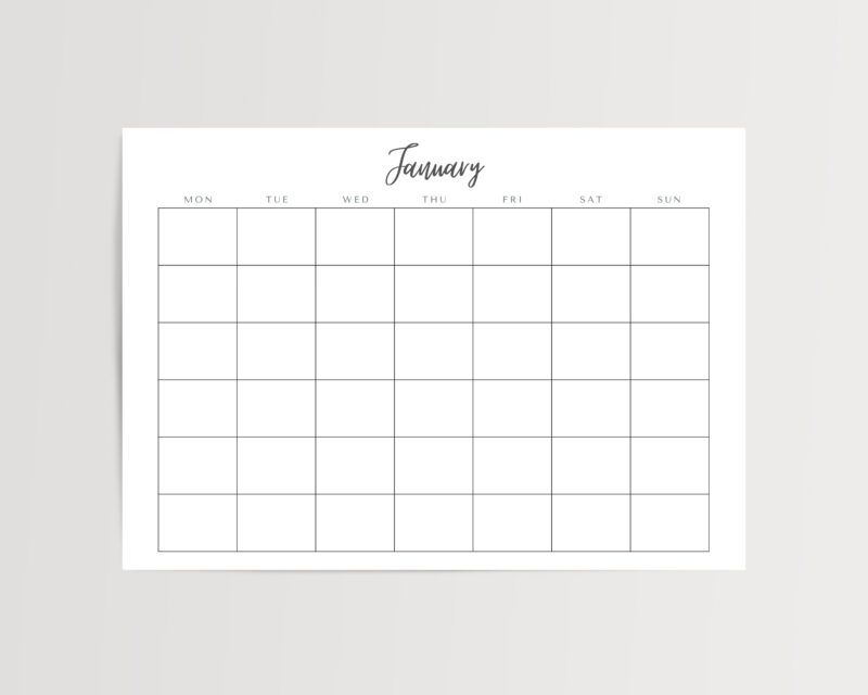 Printable Blank Undated Reusable Monthly Calendar | PDF Digital File | A4 & A3 Sizes | Clean and Simple Design | Monday/Sunday Start