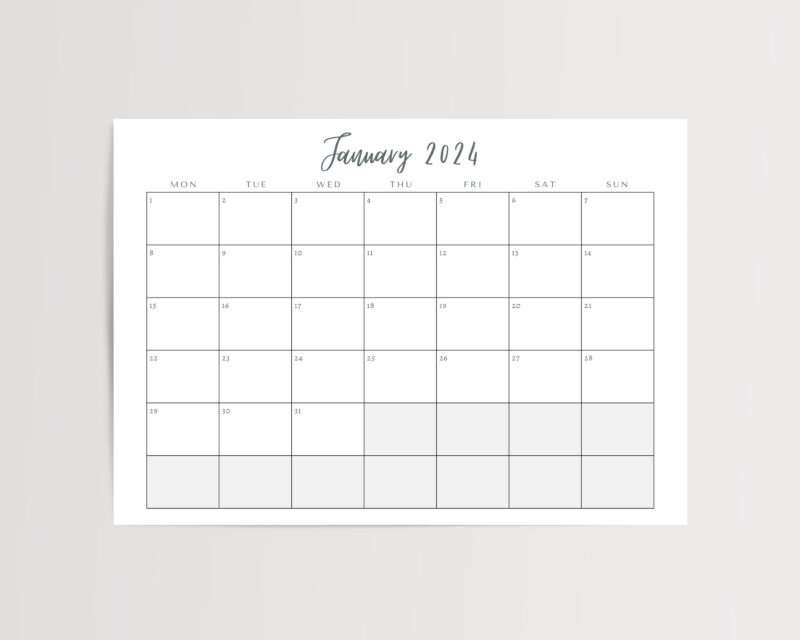 2024 Printable Monthly Calendar | PDF Digital File | A4 & A3 Sizes | Clean and Simple Minimalist Design